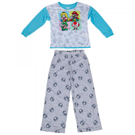 Nintendo Super Mario Character Squares 2-Piece Long Sleeve Pajama Set